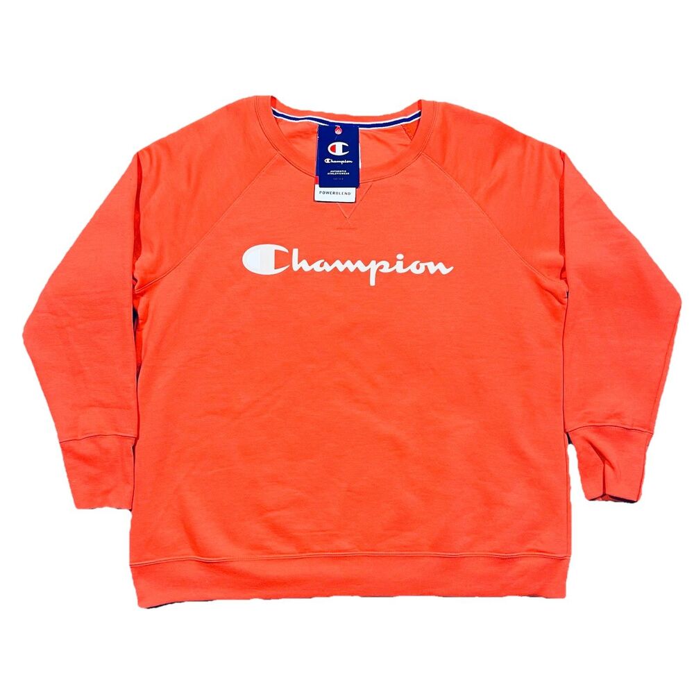 Champion Powerblend Crewneck Sweatshirt 1X Peach Orange Script Logo NWT Tag
